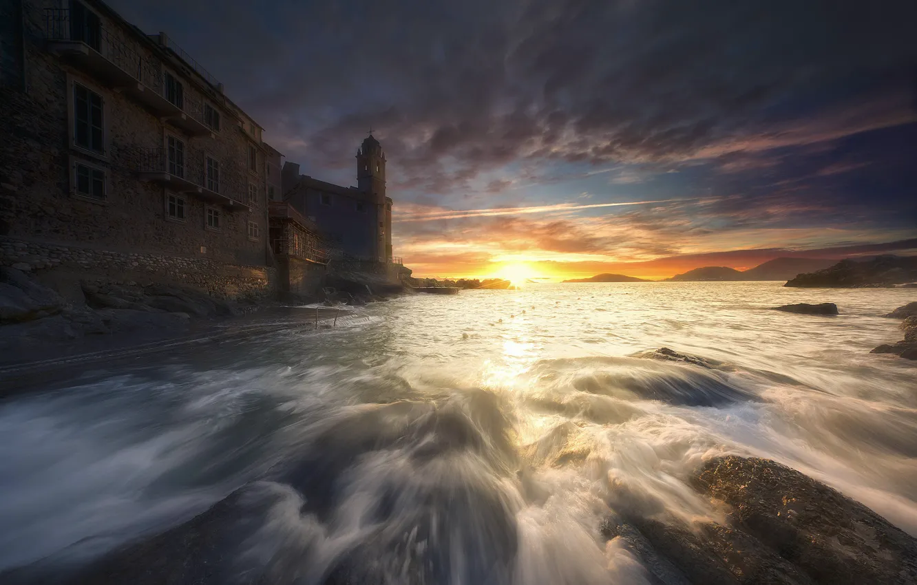 Фото обои море, закат, Italy, Liguria, Tellaro