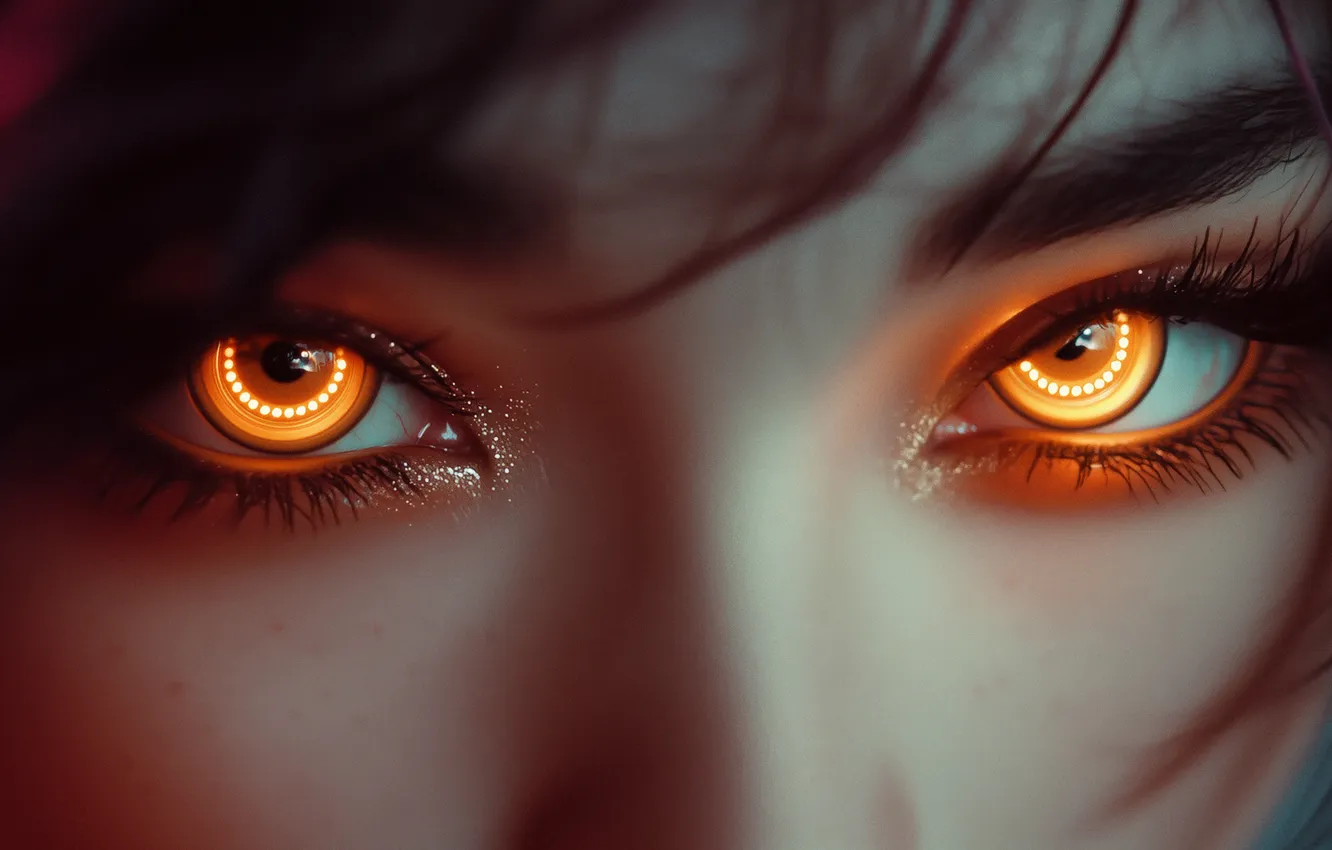 Фото обои глаза, девушка, лицо, Asian, eyes, women, желтые глаза, digital art