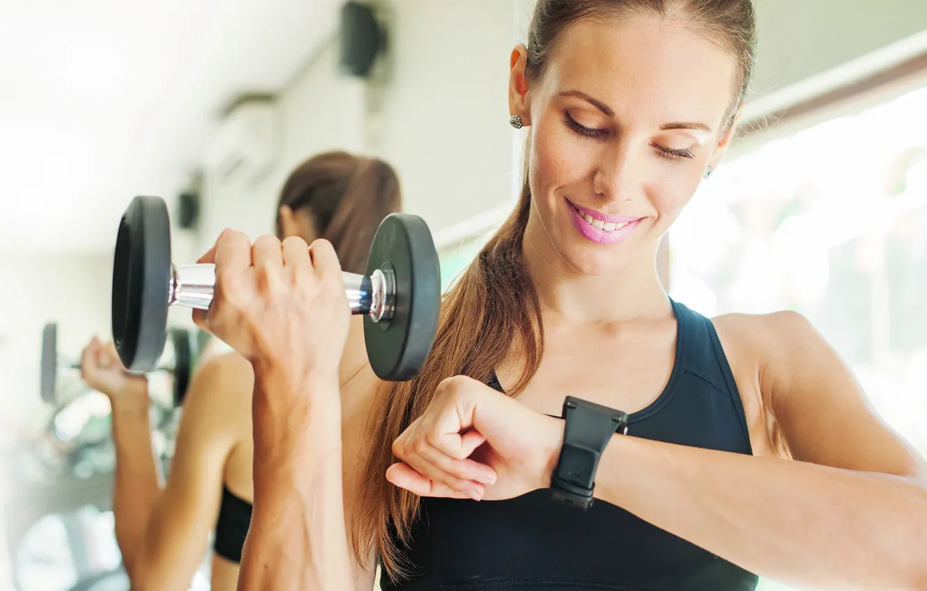 Фото обои clock, fitness, dumbbell