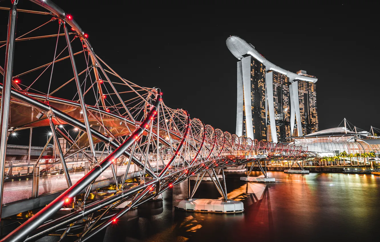 Фото обои ночь, город, Singapore