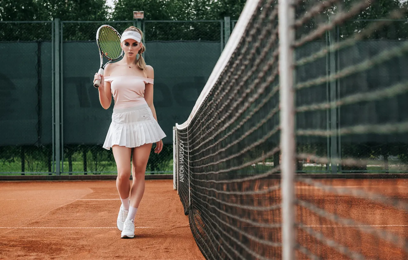Фото обои сетка, юбка, ракетка, теннис, Антон Харисов, Katrin Саркази