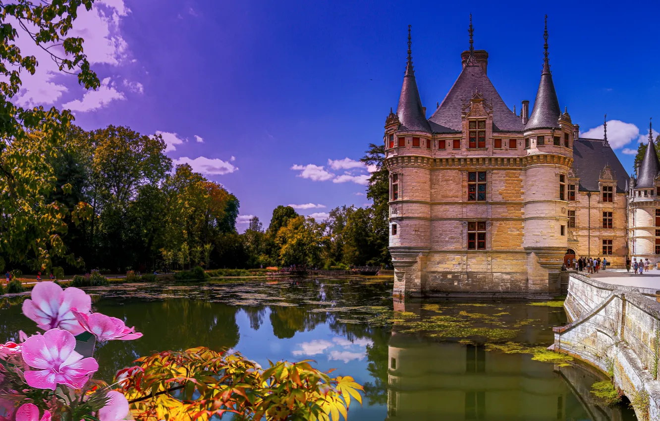 Фото обои пруд, отражение, замок, Франция, Château d'Azay-le-Rideau