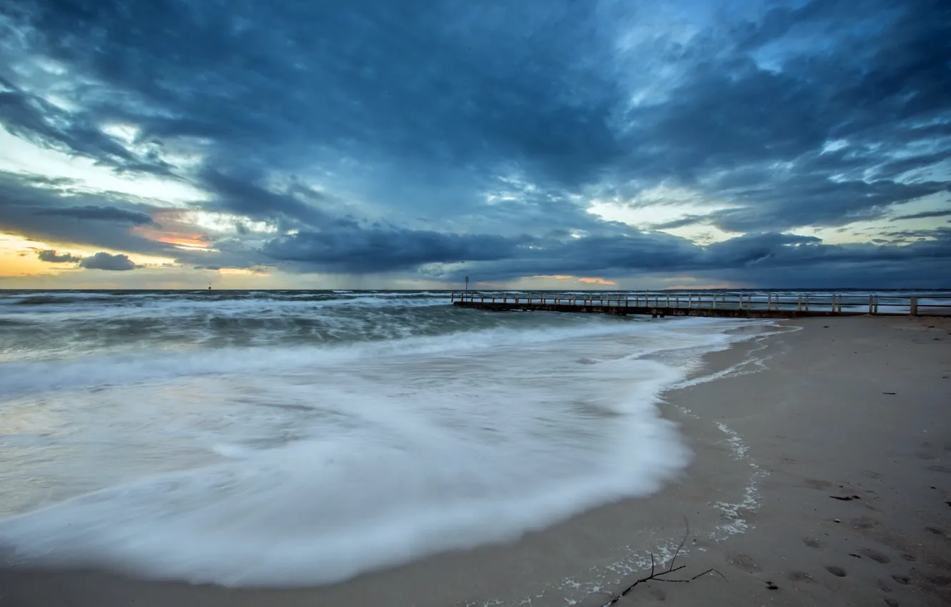 Фото обои sunset, clouds, Chelsea Pier, Port Phillip bay