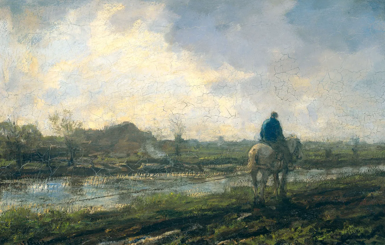 Фото обои пейзаж, масло, картина, холст, Якоб Хендрикус Марис, Буксировка, 1894, Jacob Maris
