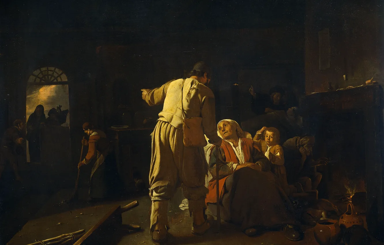 Фото обои масло, картина, холст, Михаэль Свертс, 1652, Michael Sweerts, Посещение больных