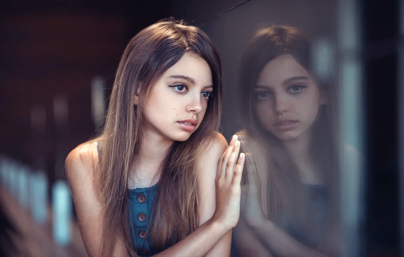 Фото обои отражение, губки, reflection, кареглазая