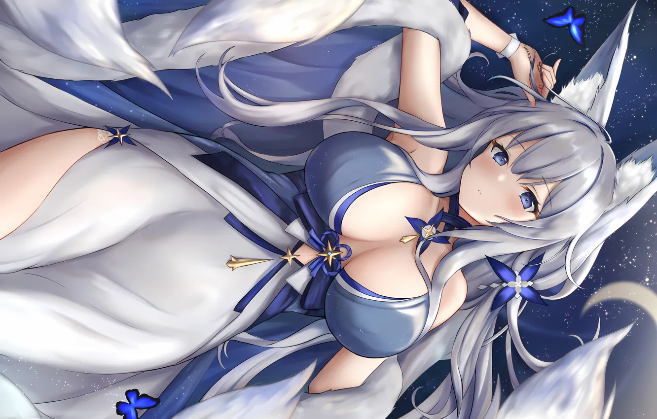 Фото обои girl, sexy, cleavage, long hair, dress, boobs, animal ears, anime