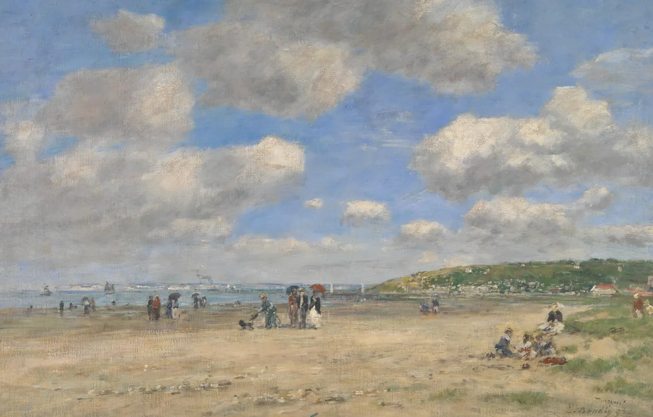 Фото обои пейзаж, картина, Эжен Буден, Eugene Boudin, Пляж в Тургевиль-ле-Саблон