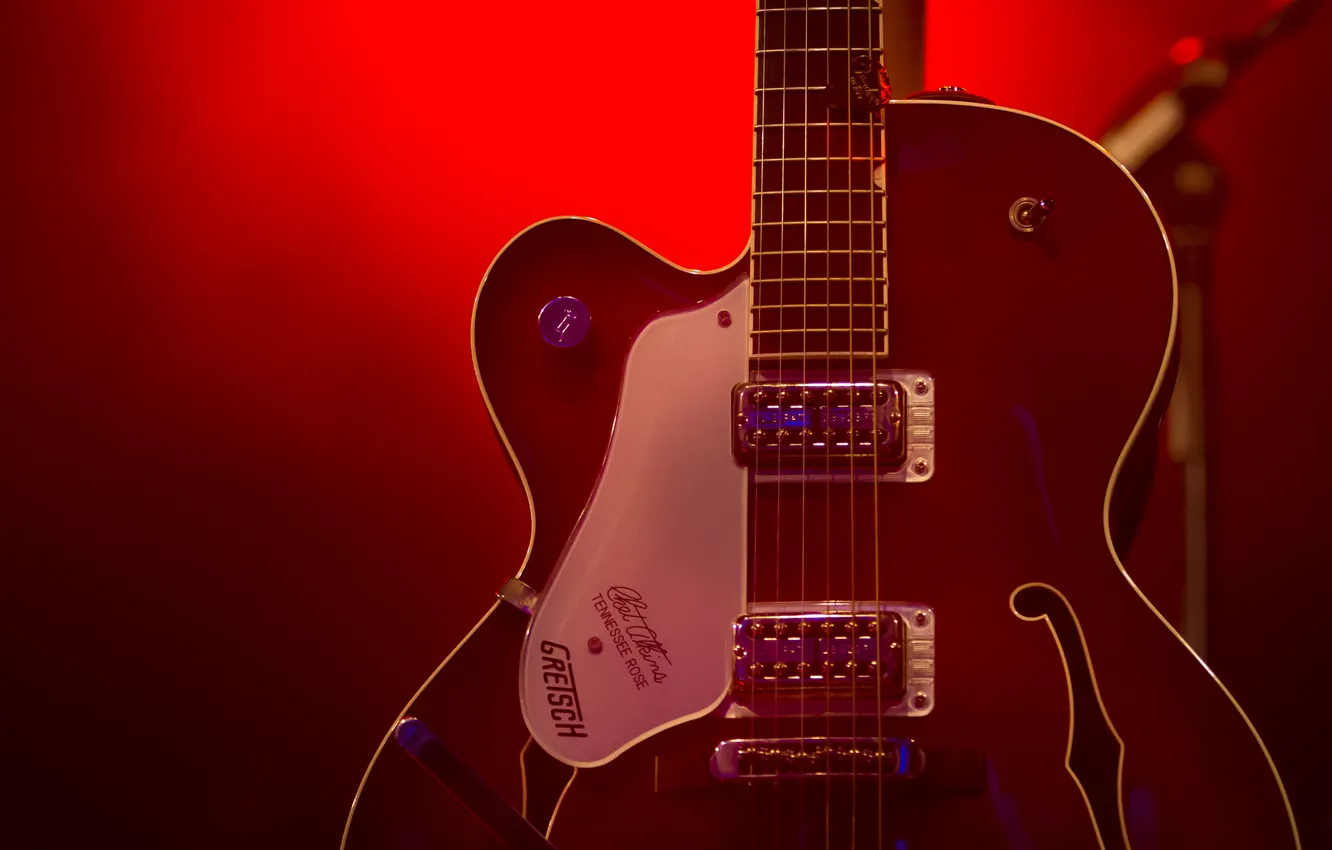 Фото обои гитара, струны, красный свет, этап