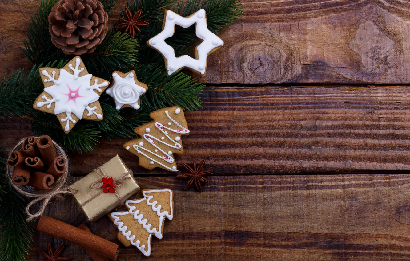 Фото обои украшения, Новый Год, печенье, Рождество, Christmas, wood, New Year, cookies