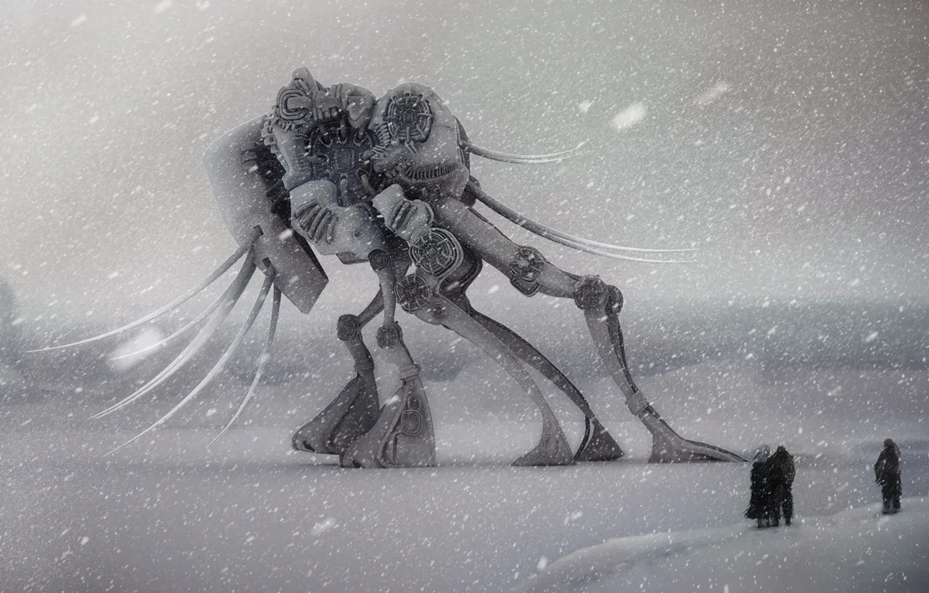 Фото обои зима, робот, миры, снегопад