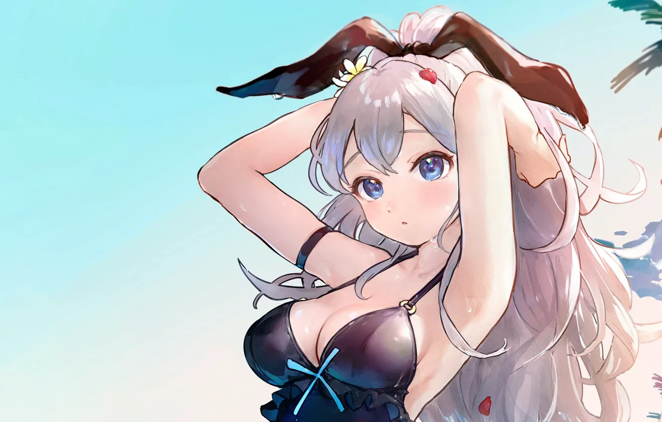 Фото обои silver, girl, sexy, cleavage, long hair, dress, boobs, anime