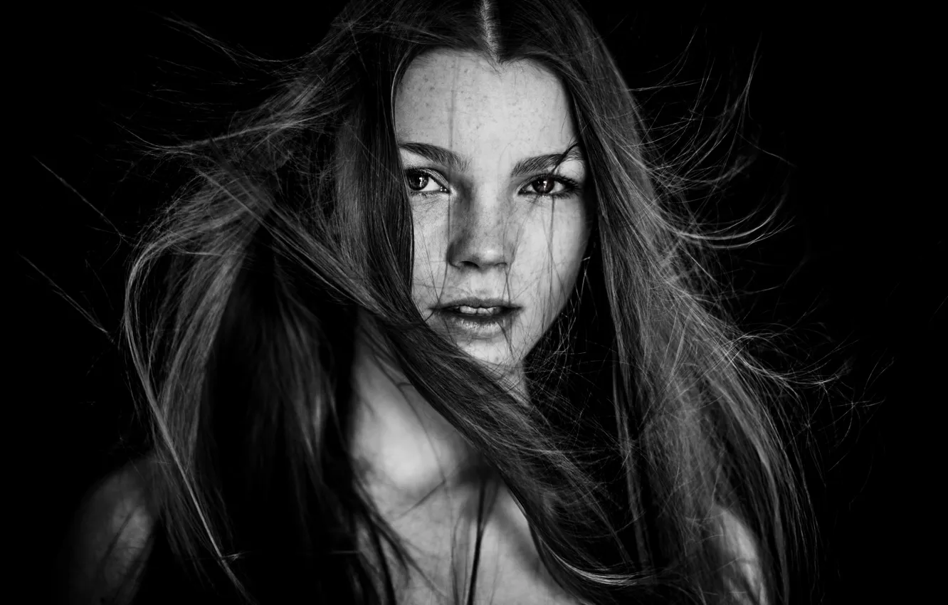 Фото обои взгляд, девушка, лицо, модель, волосы