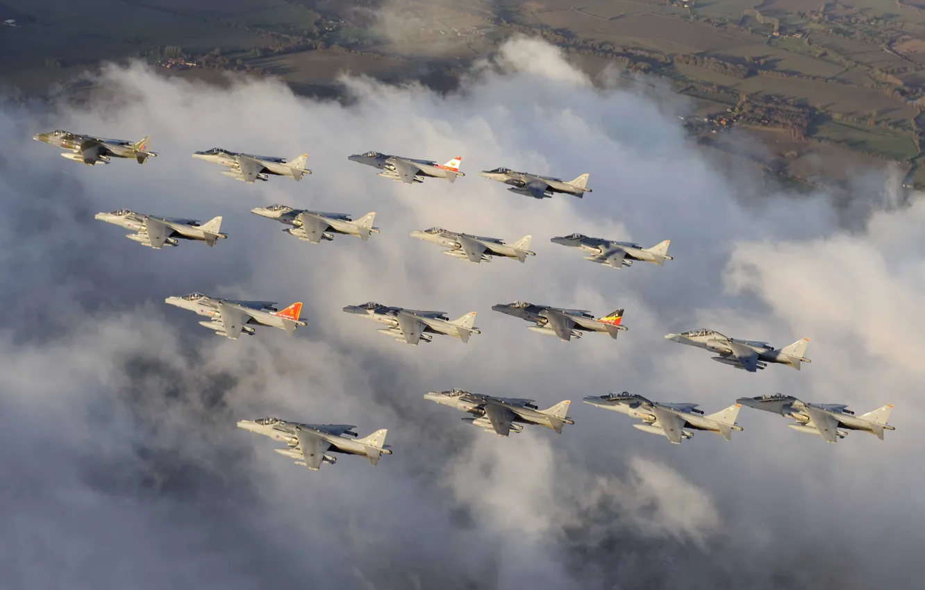 Фото обои облака, полет, истребители, Harrier, штурмовики, McDonnell Douglas, AV-8B