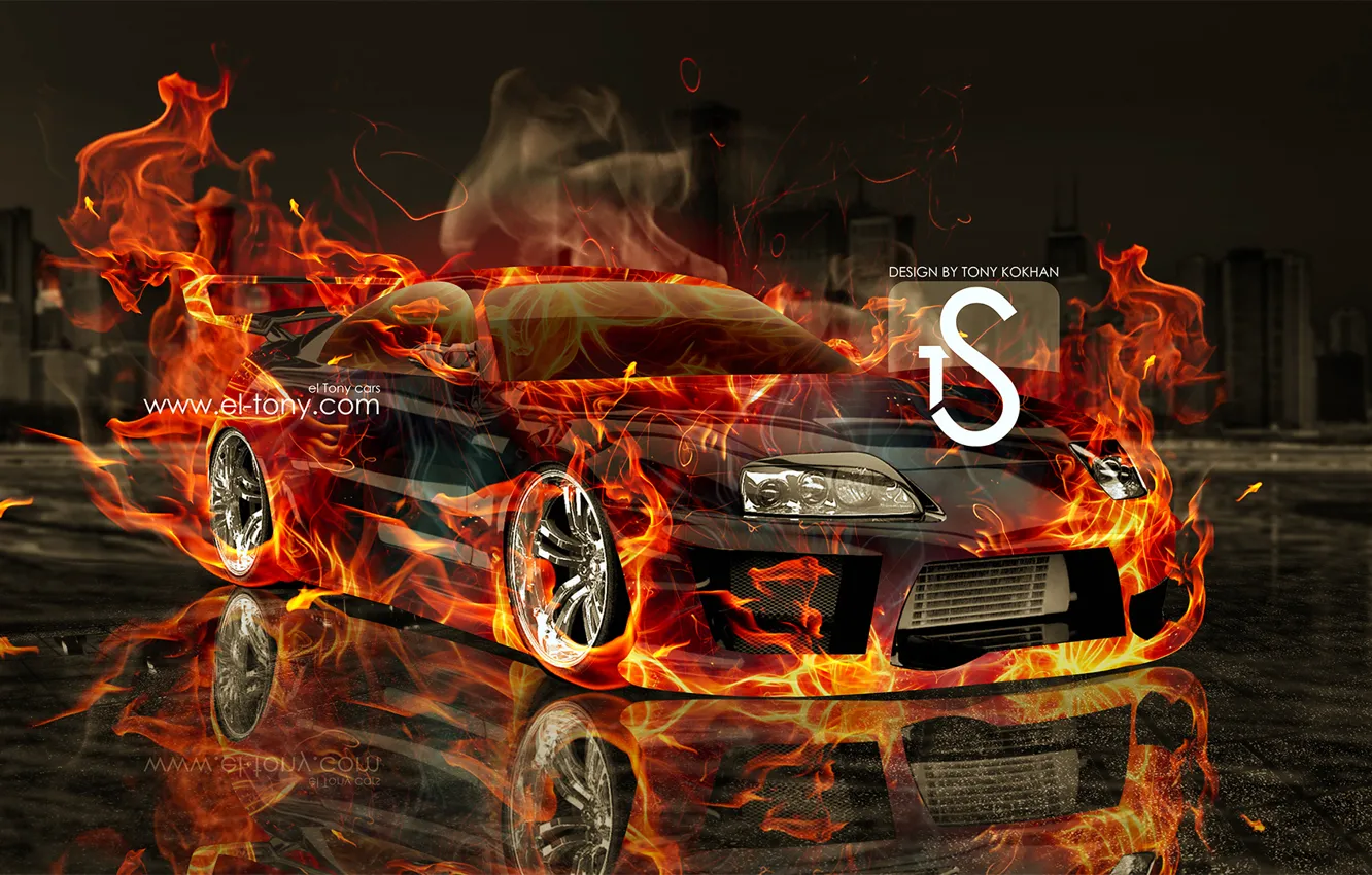 Фото обои Toyota, Fire, Speed, Supra, el Tony Cars