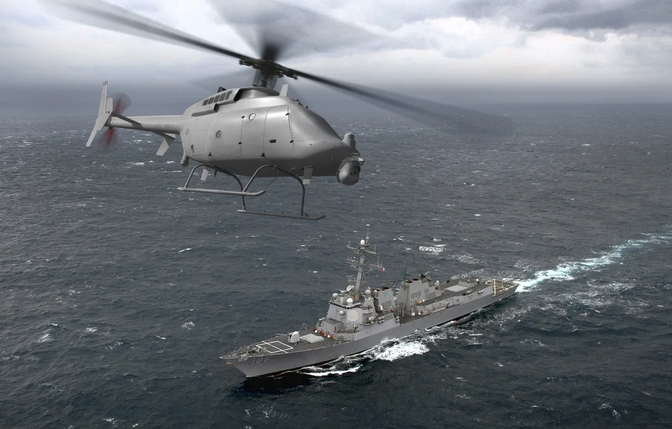 Фото обои ocean, cloud, heaven, helicopter, destroyer, US Navy, drone, kumo