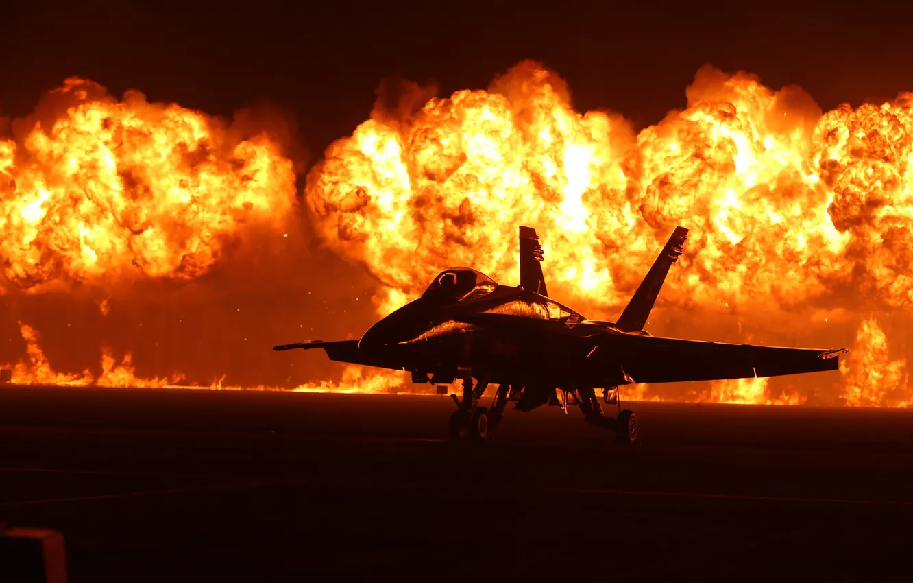 Фото обои огонь, истребитель, многоцелевой, Hornet, FA-18