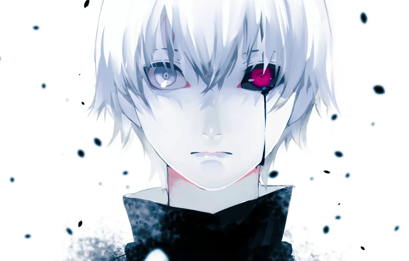 Фото обои Art, белые волосы, красный глаз, Kaneki Ken, Токийский гуль, Канеки Кен, Tokyo ghoul