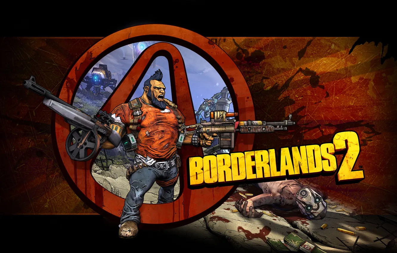 Фото обои оружие, пулеметы, качок, шутер, RPG, 2K Games, Borderlands 2, Gunzerker