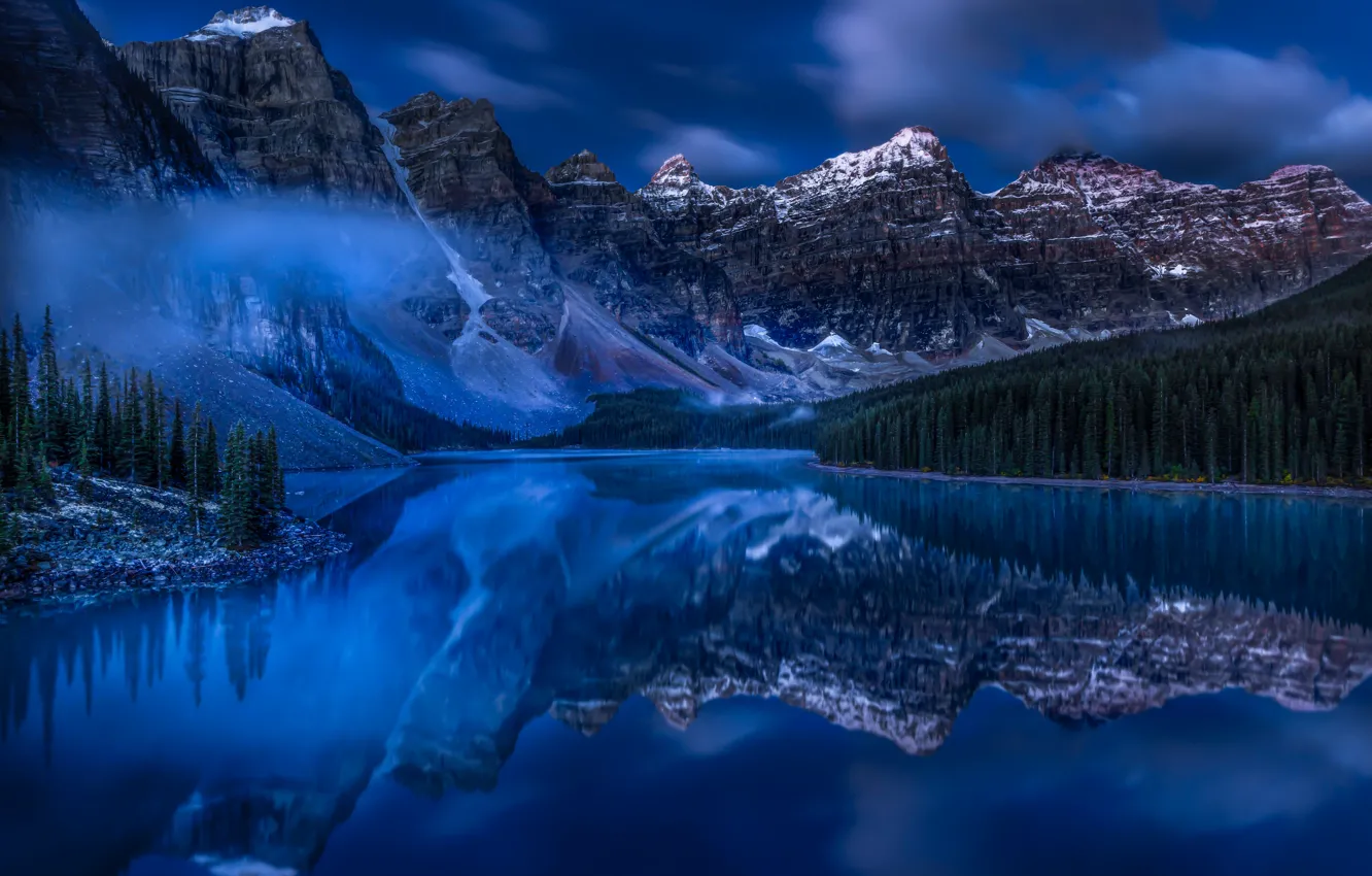 Фото обои лес, озеро, отражение, Канада, Альберта, Banff National Park, Alberta, Canada