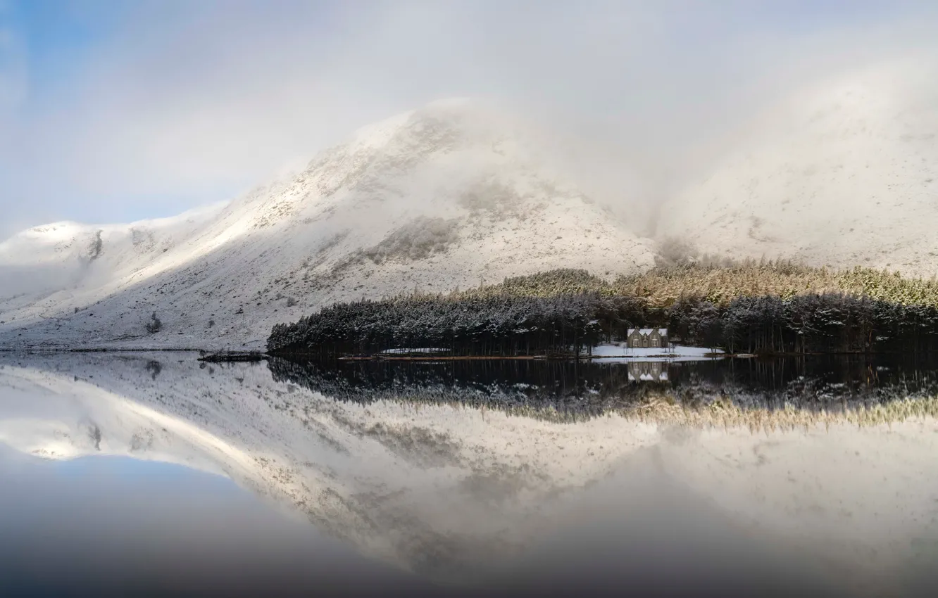 Фото обои House, Nature, Wood, Winter, Water, Mountain, Snow, Sea