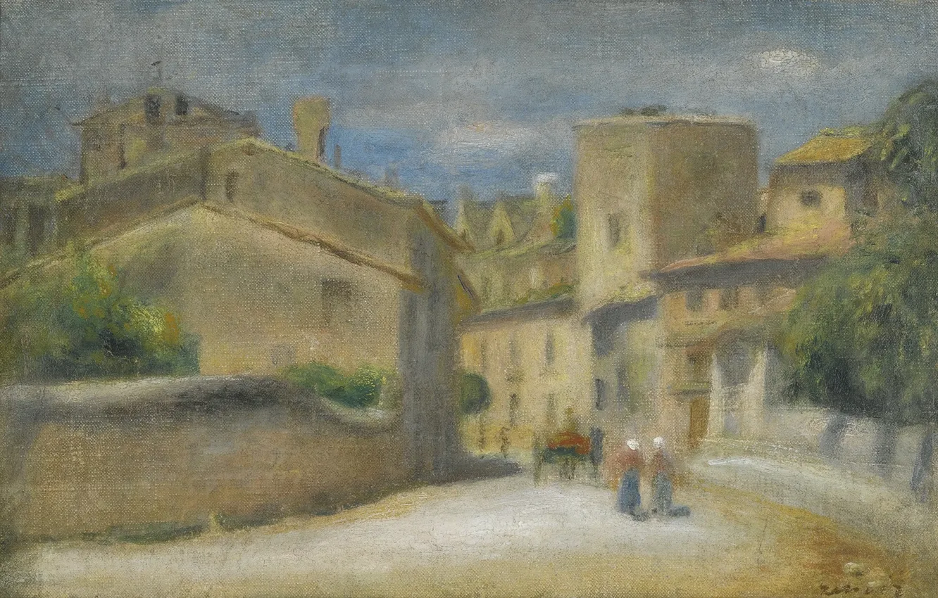 Фото обои картина, городской пейзаж, 1905, Пьер Огюст Ренуар, Pierre Auguste Renoir, Улица в Вильнёв-лез-Авиньон