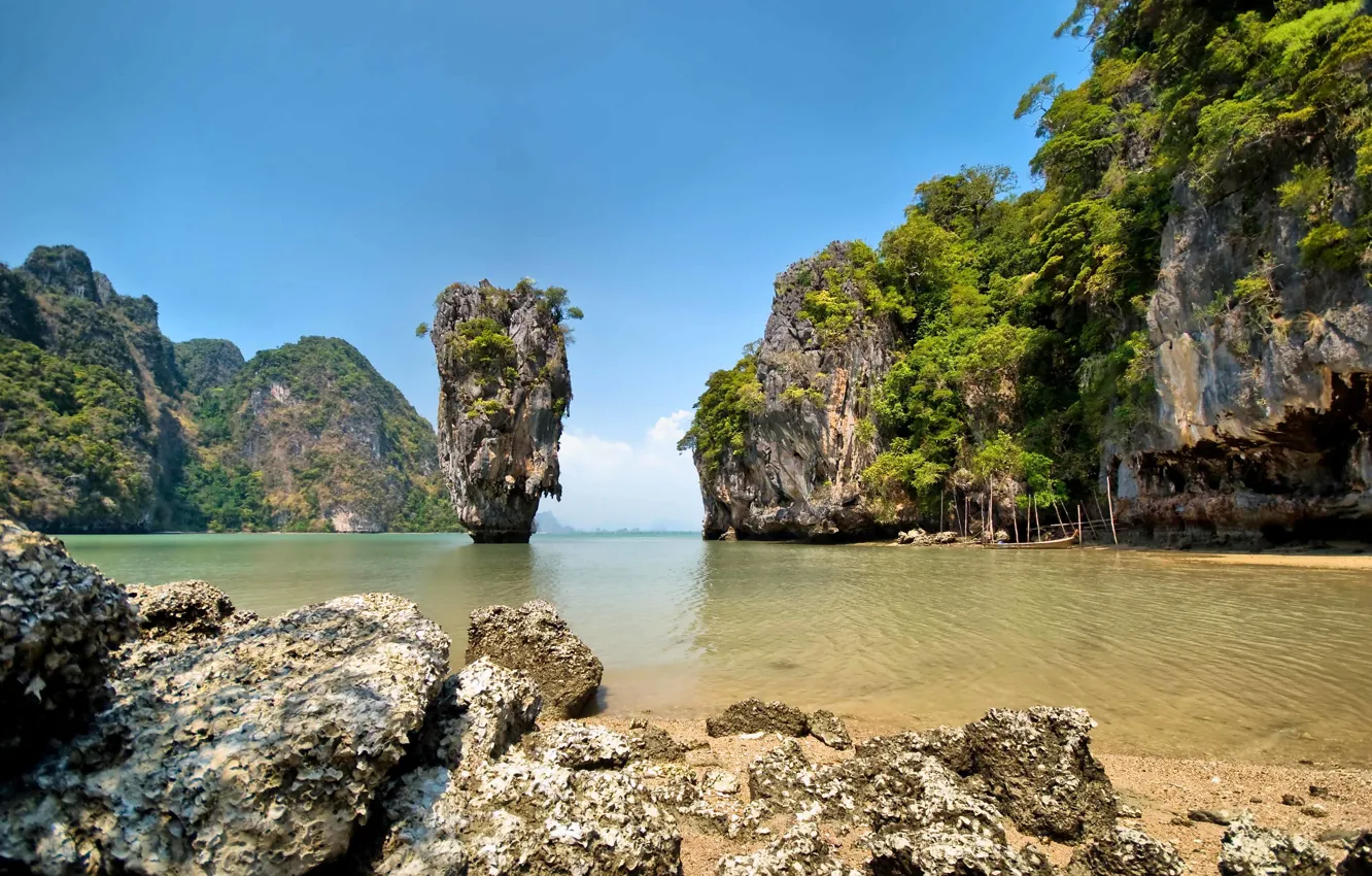 Фото обои пейзаж, океан, скалы, бухта, Таиланд, Thailand, лагуна, James Bond Island