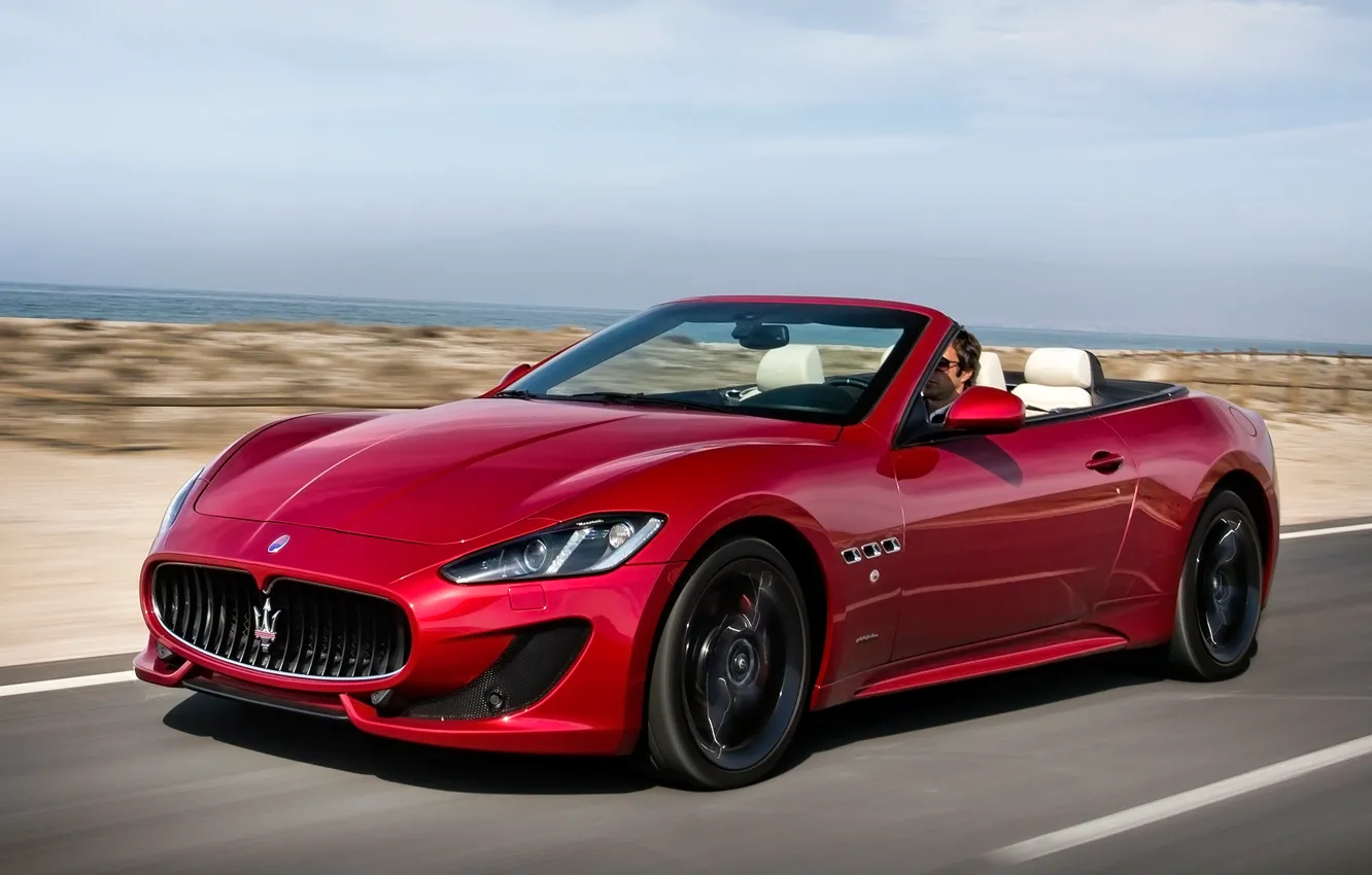 Фото обои Maserati, Красный, Дорога, Спорт, Машина, Кабриолет, Движение, Машины