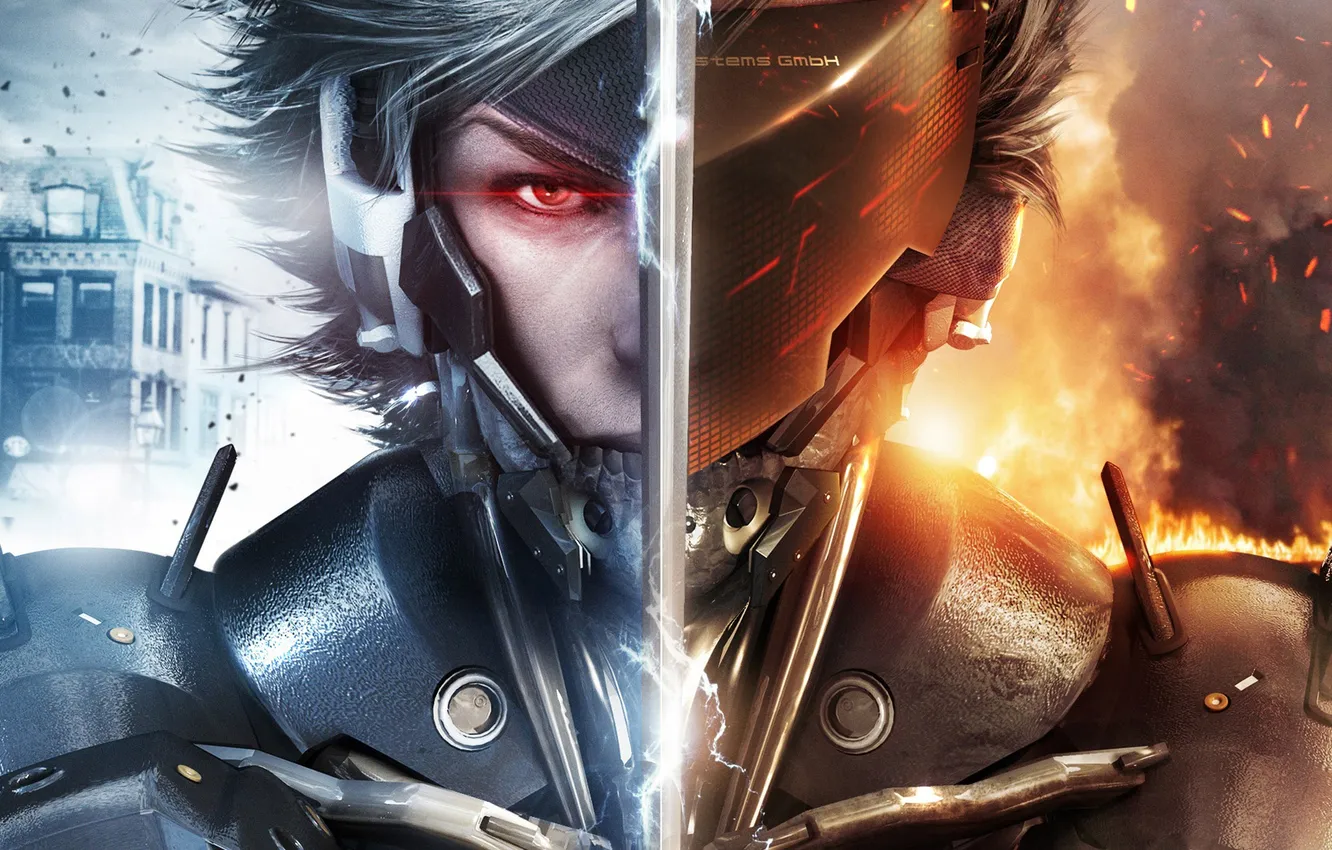 Фото обои лицо, игра, шлем, парень, Metal Gear Rising, Revengeance