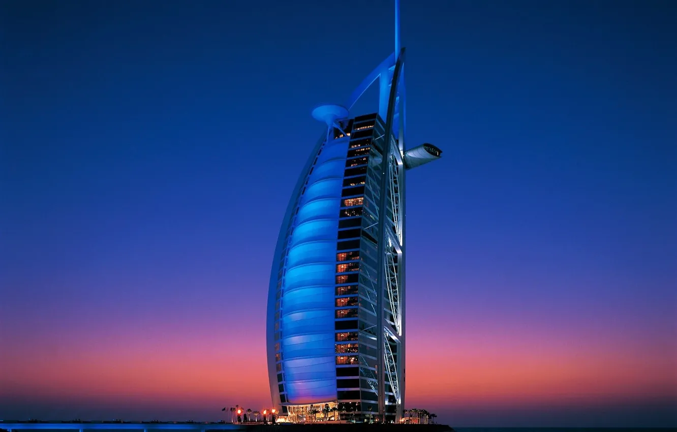 Фото обои Дубаи, сумерки, ОАЭ, Burj Al Arab, Бурж аль-Араб