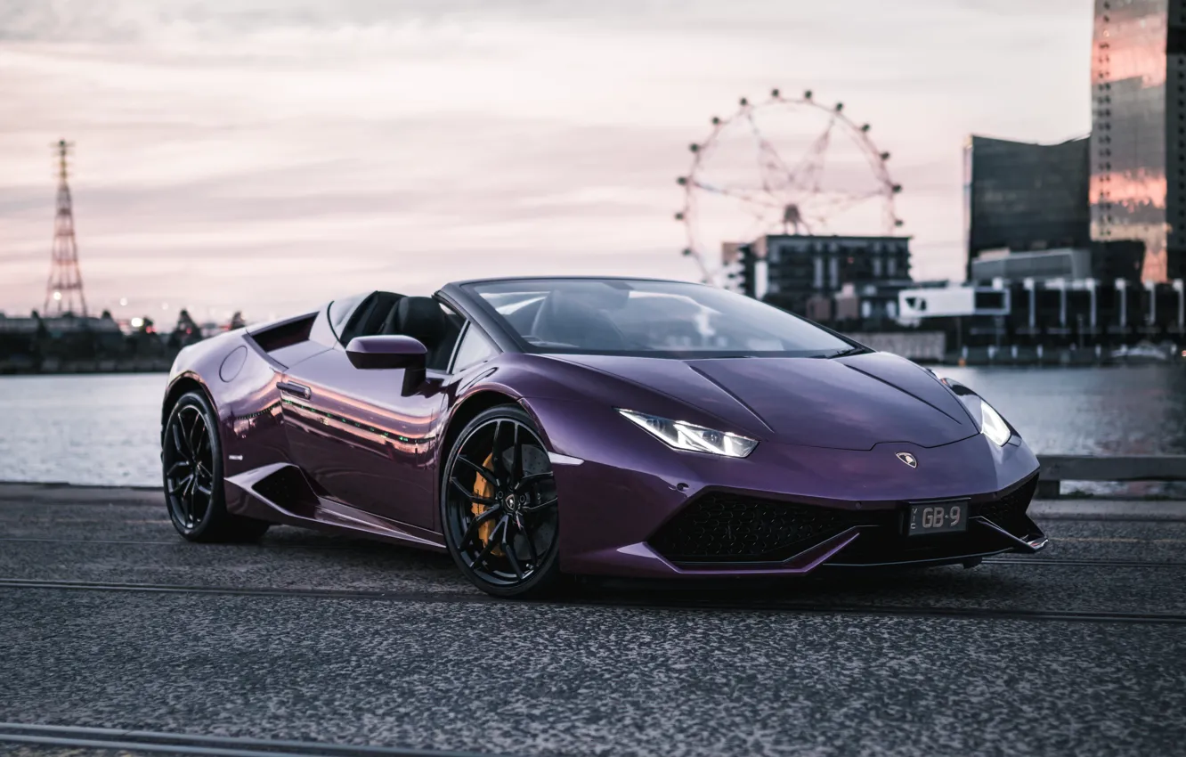 Фото обои Lamborghini, суперкар, Spyder, 2018, purple, Huracan