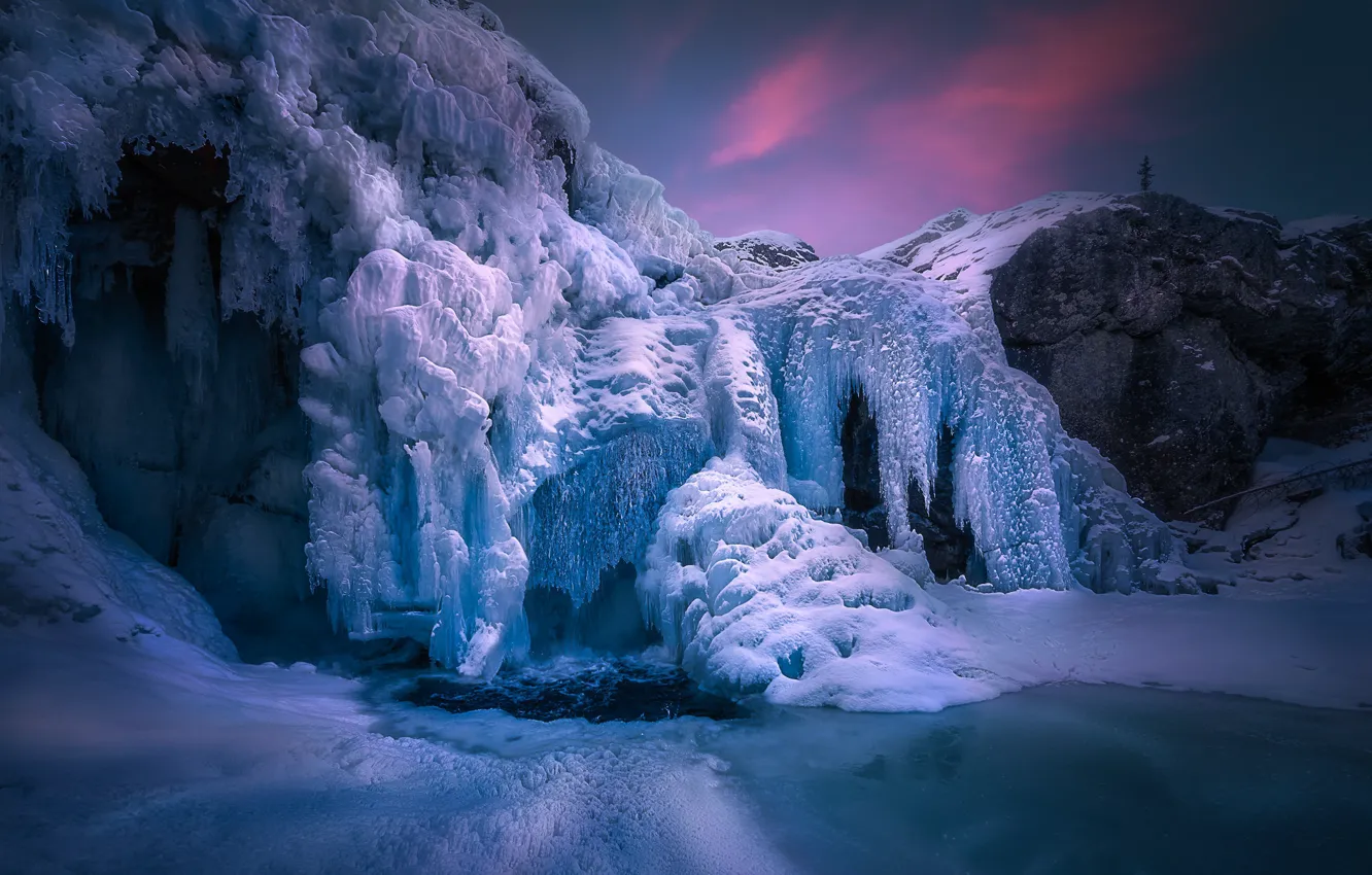 Фото обои зима, водопад, лёд, мороз, Норвегия, Norway, Hemsedal, замёрзший