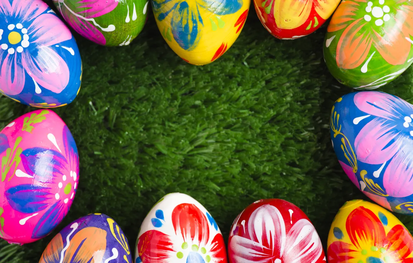 Фото обои трава, весна, colorful, Пасха, spring, Easter, eggs, decoration