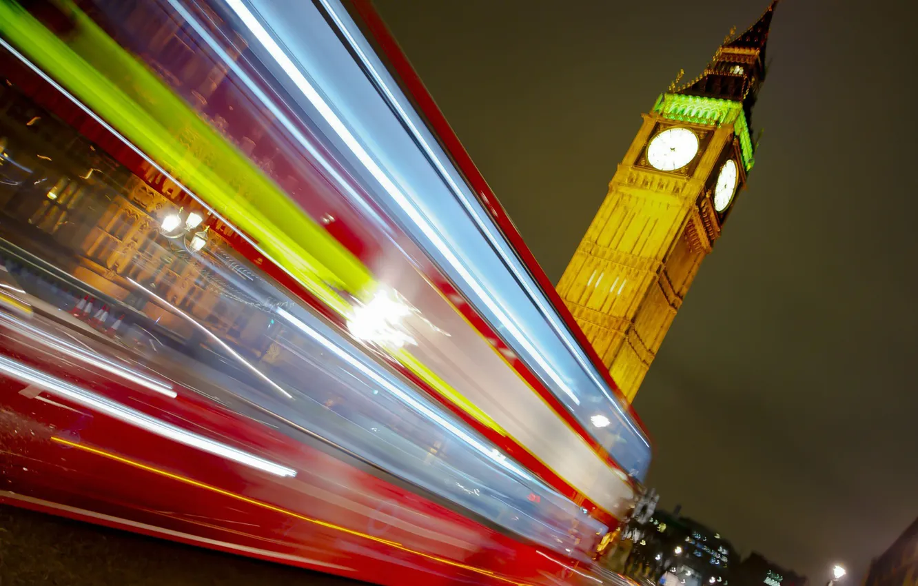 Фото обои улица, Лондон, выдержка, автобус, big ben, photo, photographer, длинная