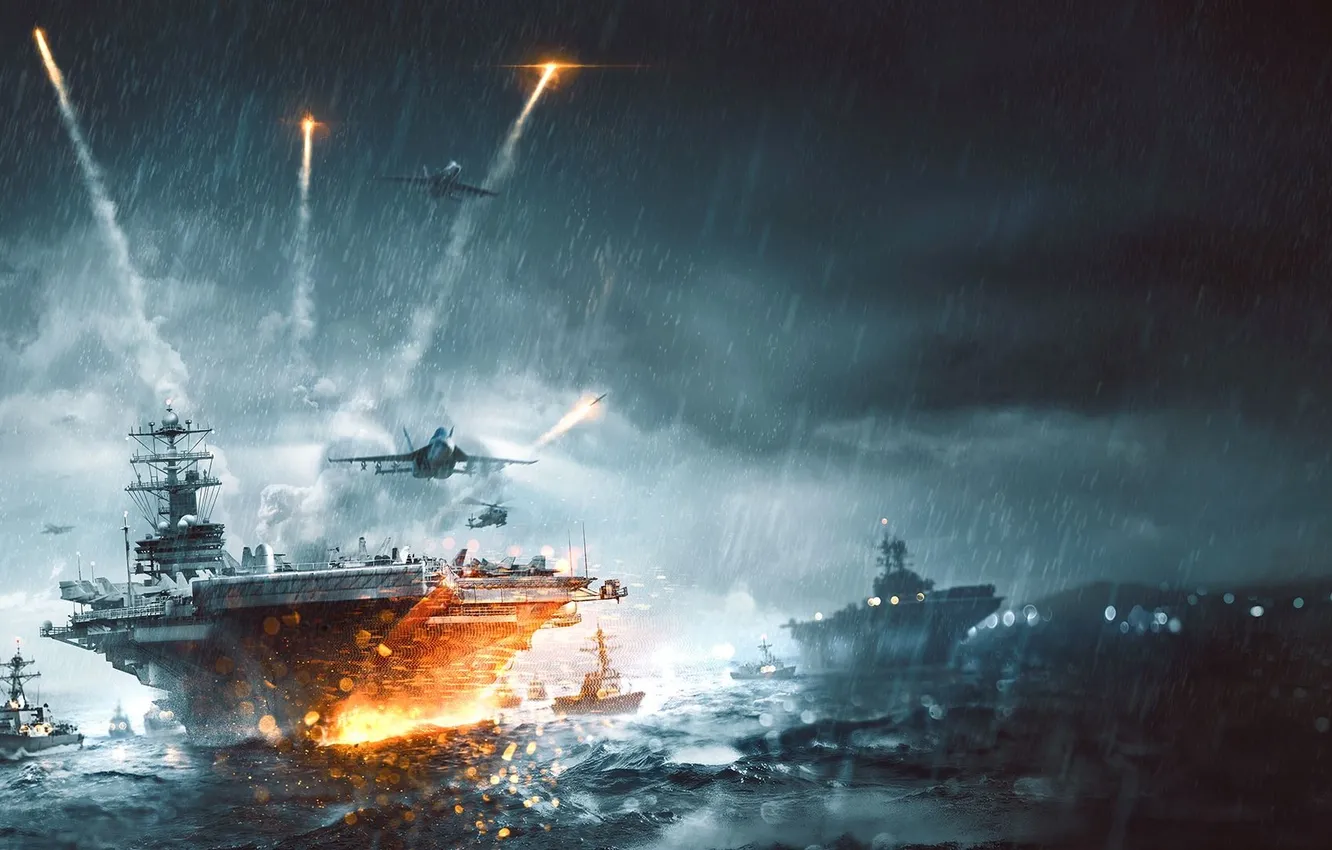 Фото обои military, war, ship, Electronic Arts, Battlefield 4, Warship, Naval Strike, jet fighter