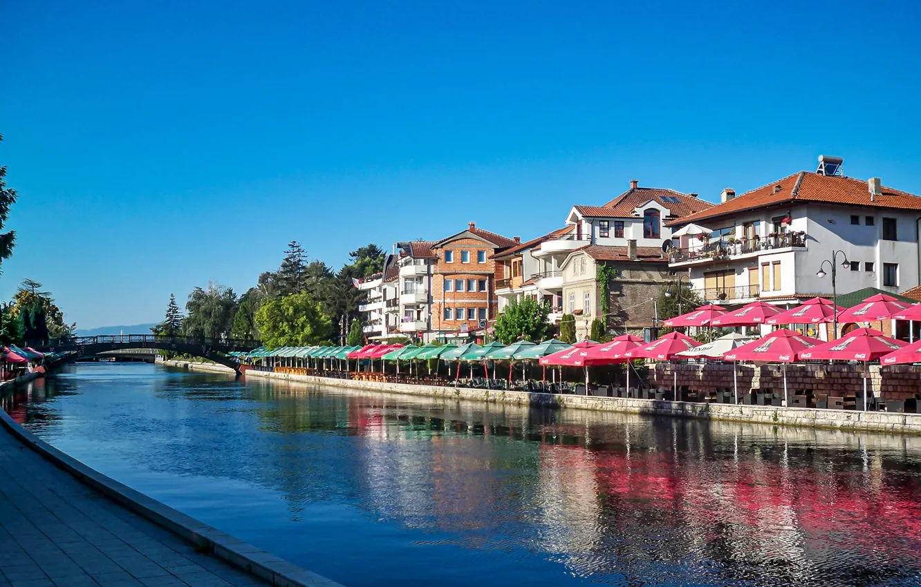 Фото обои фото, Дома, Мост, Город, Река, Macedonia, Водный канал, Struga