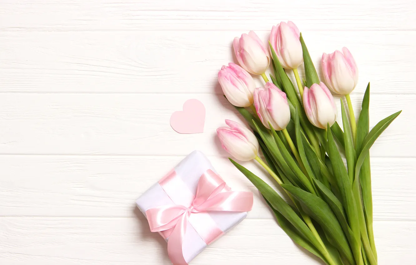Фото обои любовь, цветы, подарок, романтика, букет, тюльпаны, love, pink