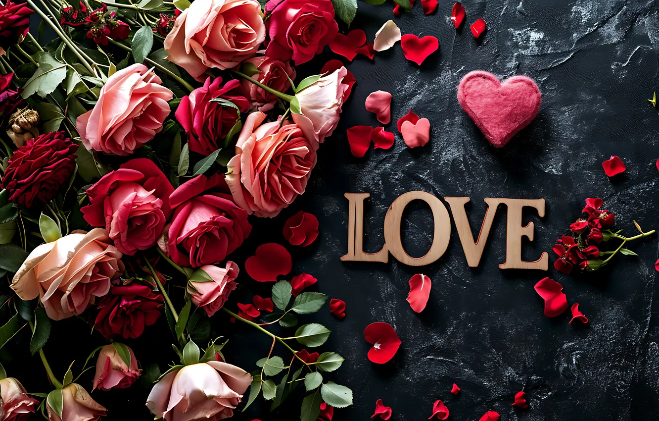 Фото обои любовь, цветы, романтика, сердце, розы, love, happy, День святого Валентина