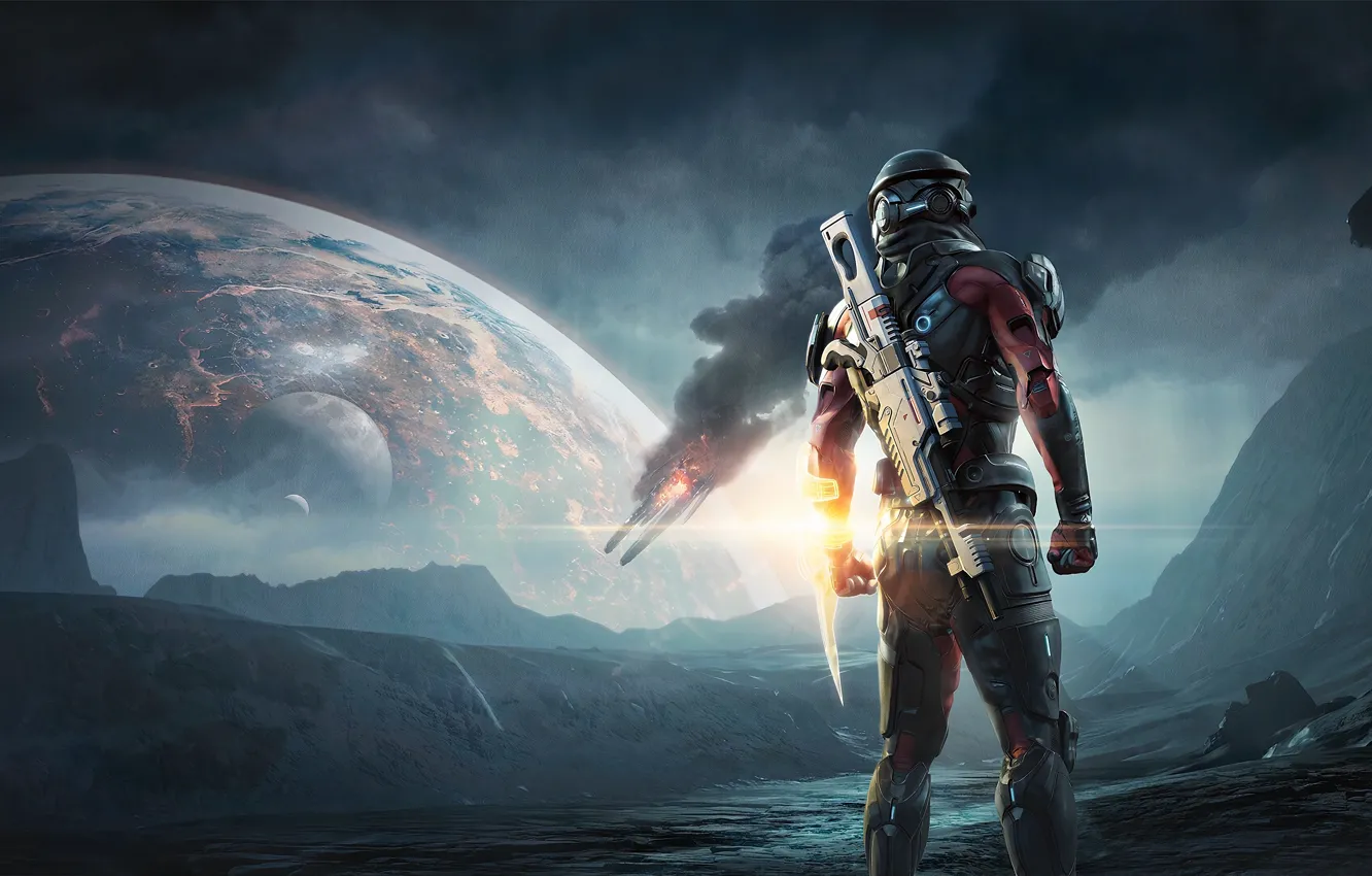 Фото обои планета, солдат, Mass Effect, Mass Effect: Andromeda