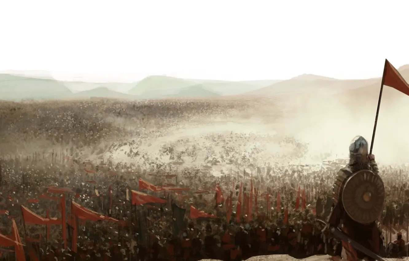 Фото обои войны, флаги, средневековье, рыцари, пыль армия