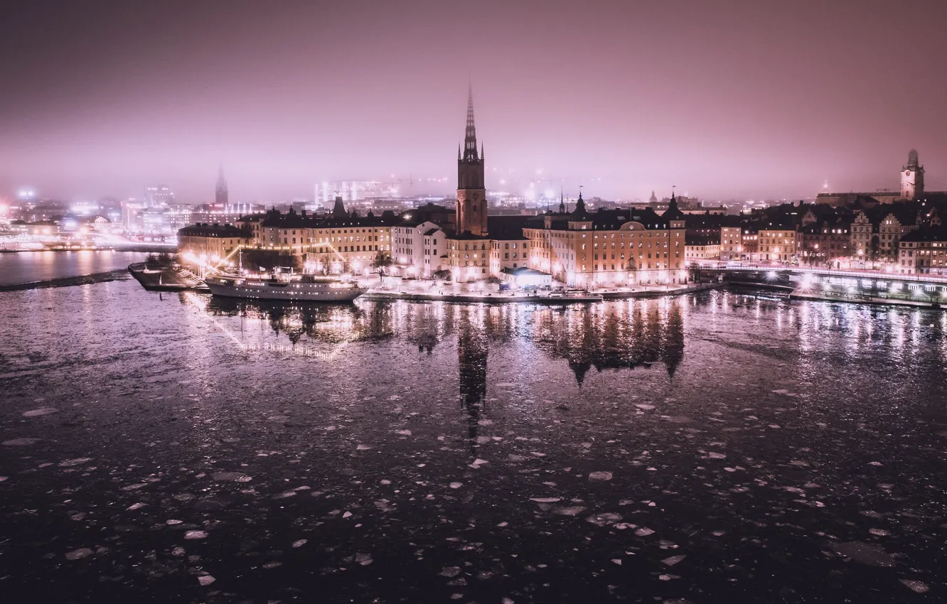 Фото обои город, туман, Old Town, Stockholm