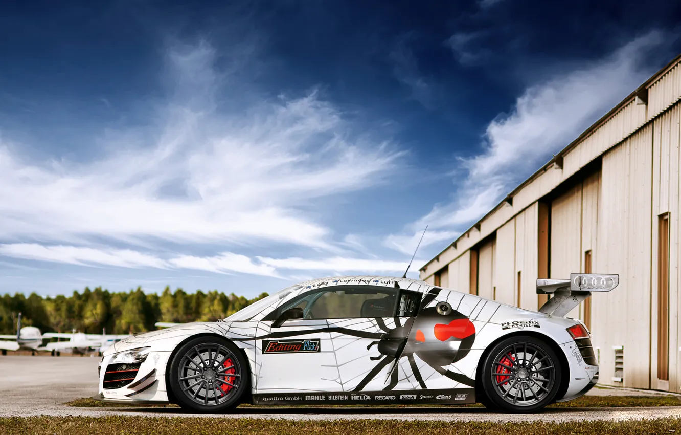 Фото обои паук, спойлер, Audi R8, Race, диски, photography, tuning, Spider