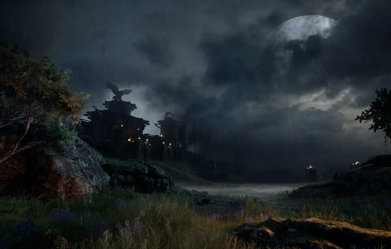 Фото обои пейзаж, луна, крепость, Dragon Age 3