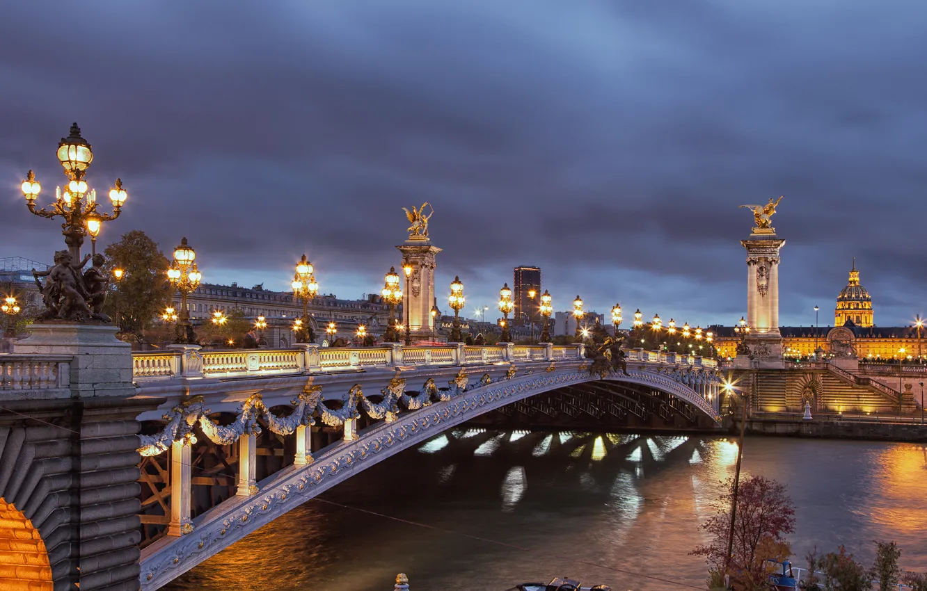 Фото обои пейзаж, ночь, city, город, lights, огни, Франция, Париж