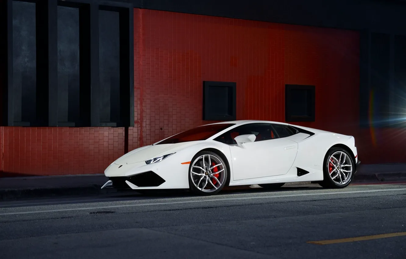 Фото обои Lamborghini, Front, White, Smoke, Supercar, Wheels, Huracan, LP610-4