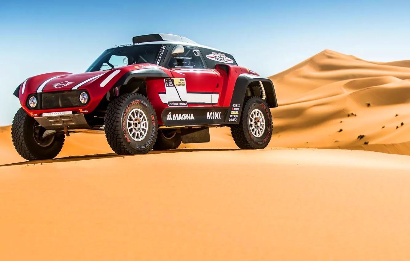 Фото обои Песок, Красный, Mini, Пустыня, Rally, Dakar, Дакар, Ралли