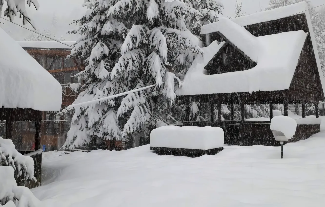Фото обои Природа, Снег, Nature, Snow, Winter house, Зимний домик