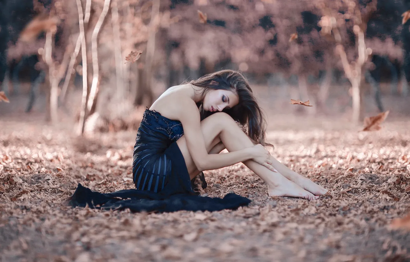 Фото обои осень, листья, девушка, ножки, Alessandro Di Cicco, A never ending story
