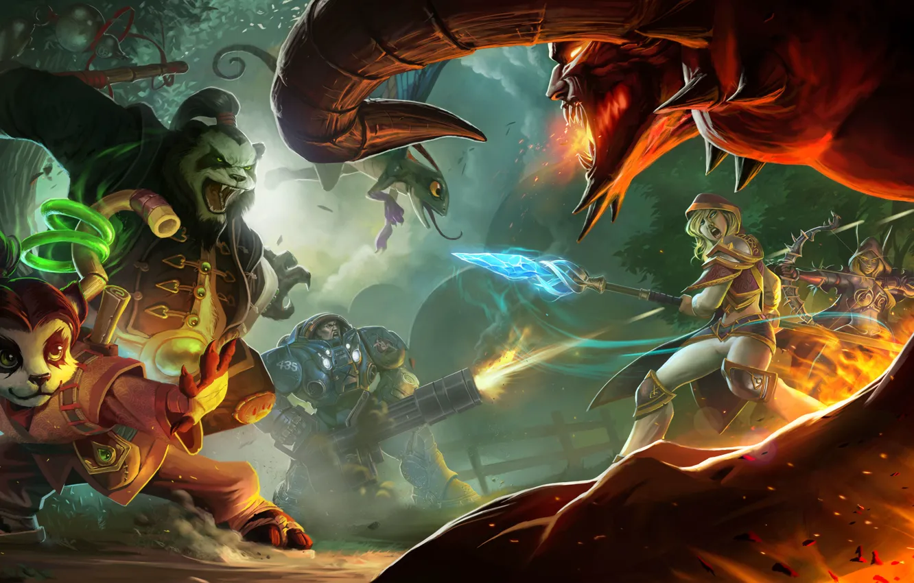 Фото обои девушка, панда, Warcraft, diablo, chen, Sylvanas, Heroes of the Storm, Brightwing