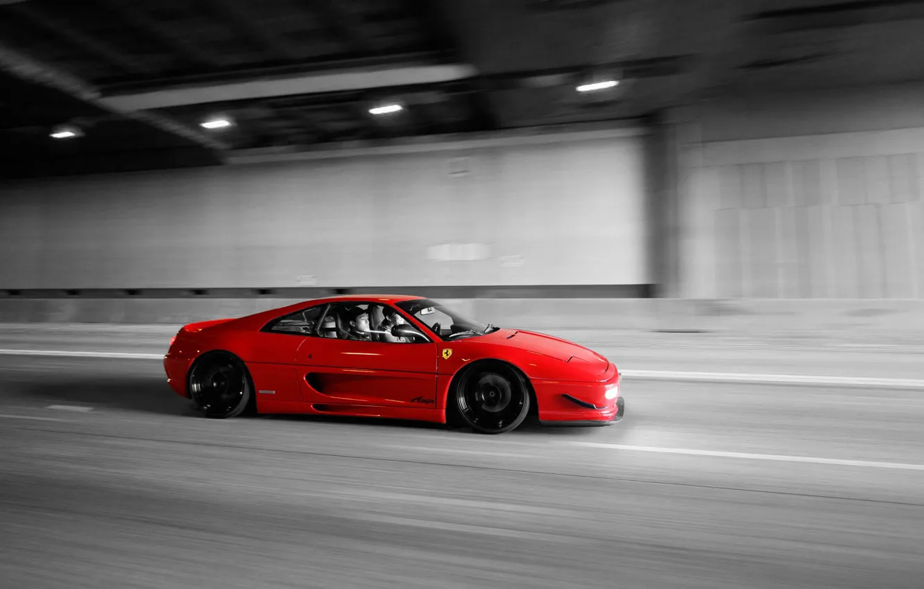 Фото обои Ferrari, Red, Speed, F355, Tunnel, Black & White